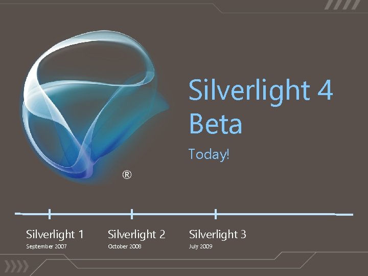 Silverlight 4 Beta Today! Silverlight 1 Silverlight 2 Silverlight 3 September 2007 October 2008