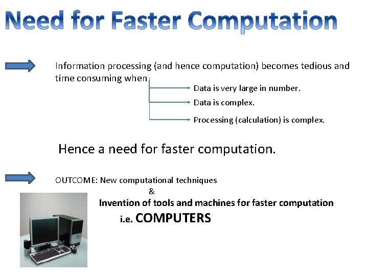 Information processing (and hence computation) becomes tedious and time consuming when Data is very