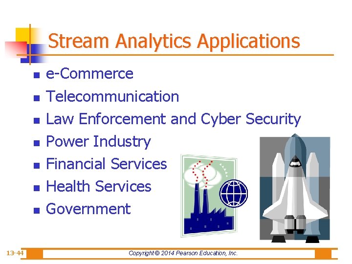 Stream Analytics Applications n n n n 13 -44 e-Commerce Telecommunication Law Enforcement and