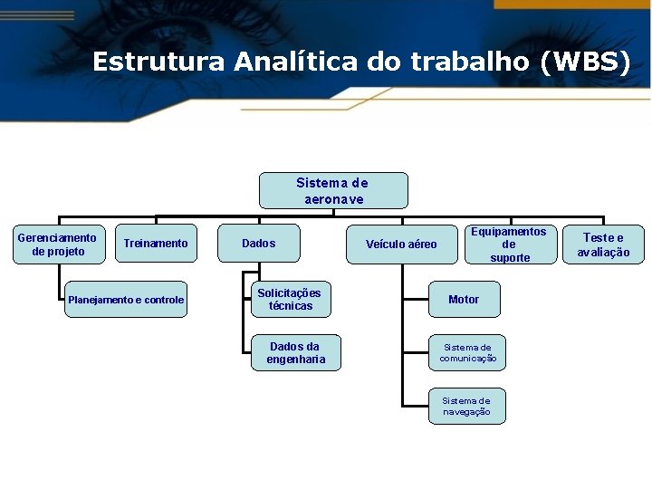 Estrutura Analítica do trabalho (WBS) Sistema de aeronave Gerenciamento de projeto Treinamento Planejamento e