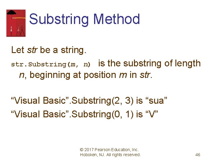 Substring Method Let str be a string. is the substring of length n, beginning