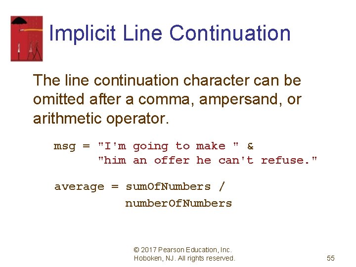 Implicit Line Continuation The line continuation character can be omitted after a comma, ampersand,