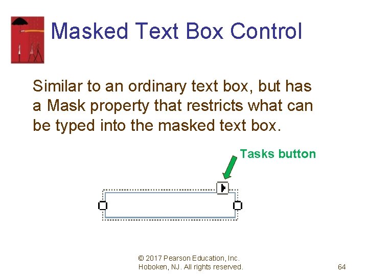 Masked Text Box Control Similar to an ordinary text box, but has a Mask