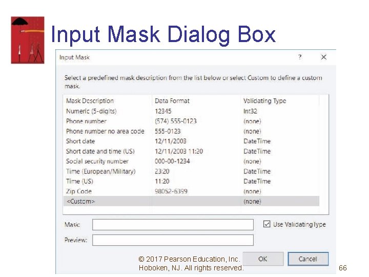 Input Mask Dialog Box © 2017 Pearson Education, Inc. Hoboken, NJ. All rights reserved.