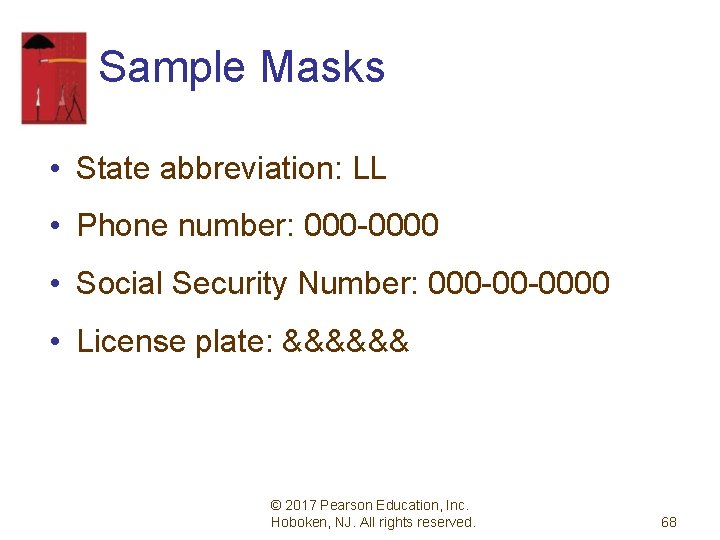 Sample Masks • State abbreviation: LL • Phone number: 000 -0000 • Social Security