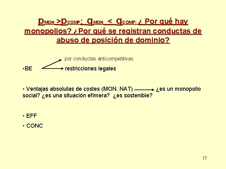 p. MON >p. COMP; q. MON < q. COMP: ¿ Por qué hay monopolios?