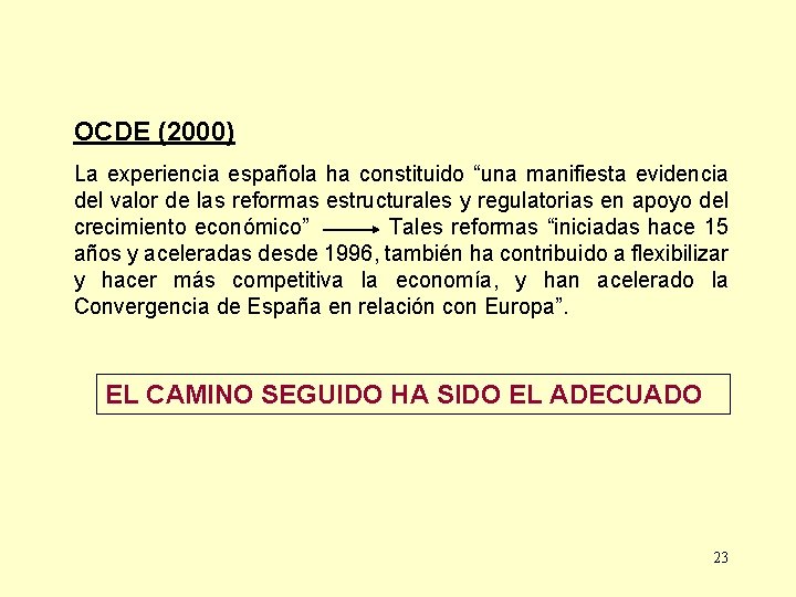 OCDE (2000) La experiencia española ha constituido “una manifiesta evidencia del valor de las