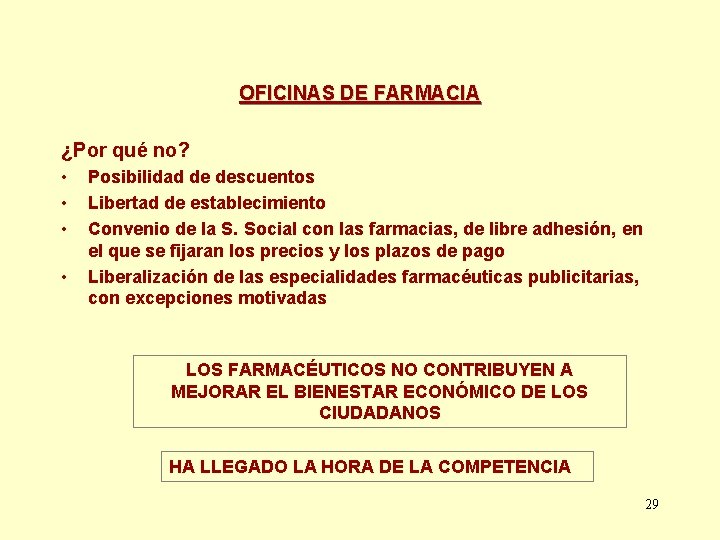 OFICINAS DE FARMACIA ¿Por qué no? • • Posibilidad de descuentos Libertad de establecimiento