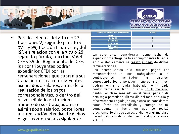 CFDI DE NOMINA Regla 2. 7. 5. 1. • Para los efectos del artículo