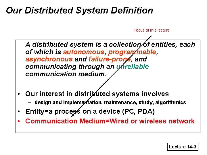 Our Distributed System Definition Focus of this lecture A distributed system is a collection
