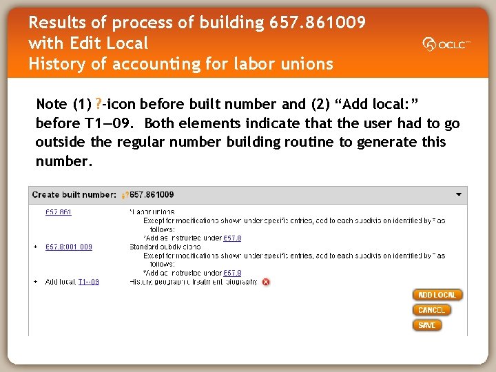 Results of process of building 657. 861009 with Edit Local History of accounting for