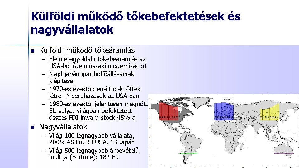 Külföldi működő tőkebefektetések és nagyvállalatok n Külföldi működő tőkeáramlás – Eleinte egyoldalú tőkebeáramlás az Külföldi működő tőkebefektetések és nagyvállalatok n Külföldi működő tőkeáramlás – Eleinte egyoldalú tőkebeáramlás az