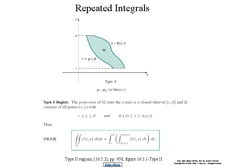 Repeated Integrals Type II regions, (16. 3. 2), pp. 958, figure 16. 3. 1