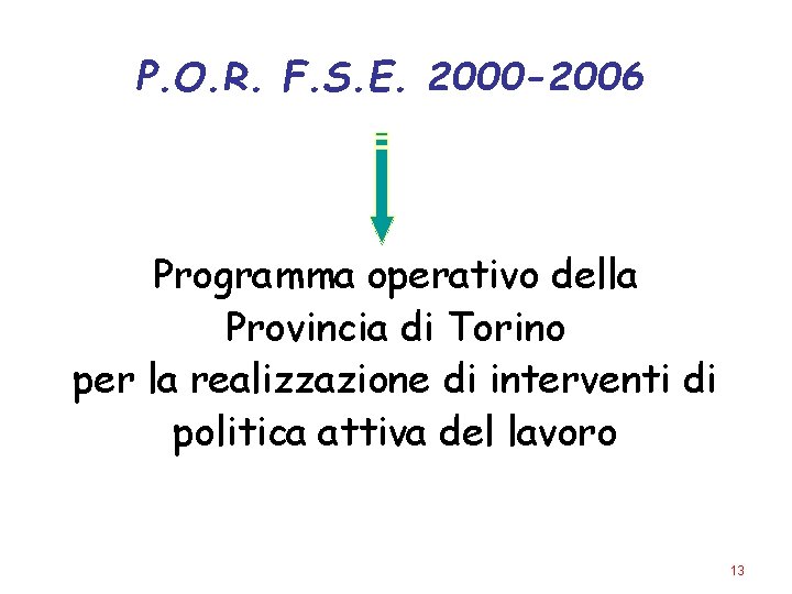 P. O. R. F. S. E. 2000 -2006 Programma operativo della Provincia di Torino