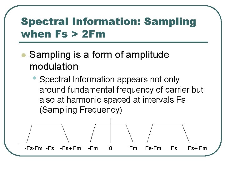 Spectral Information: Sampling when Fs > 2 Fm l Sampling is a form of