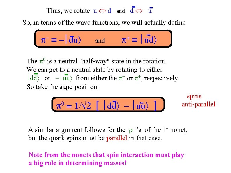 Thus, we rotate u d and d u So, in terms of the wave