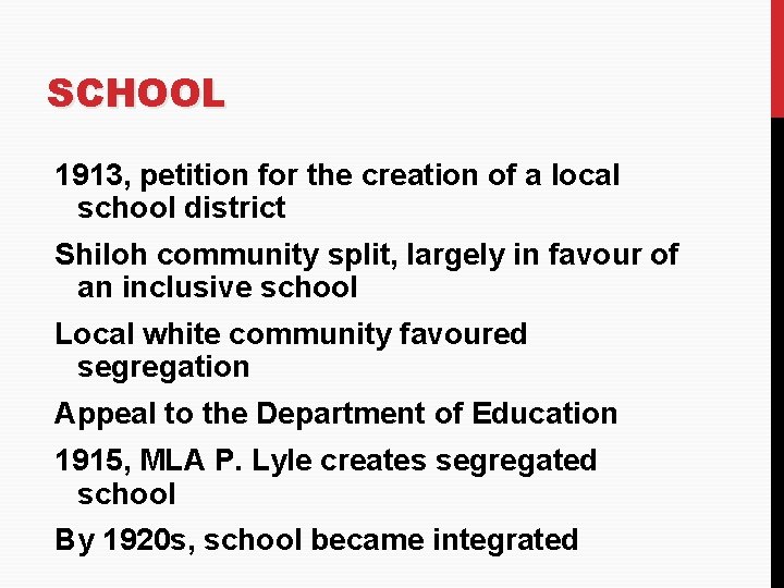 SCHOOL 1913, petition for the creation of a local school district Shiloh community split,