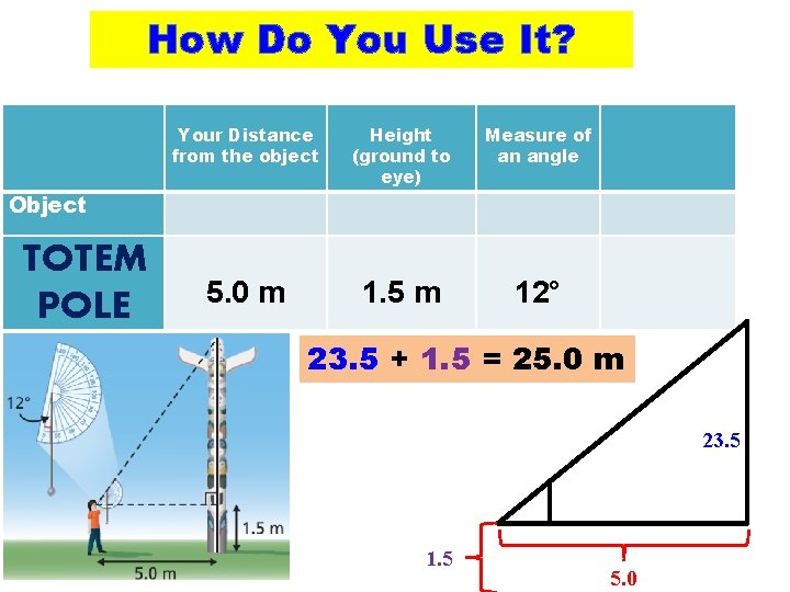 How Do You Use It? Your Distance from the object Height (ground to eye)