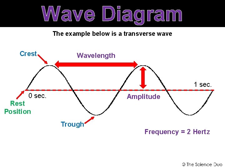 Wave Diagram The example below is a transverse wave Crest Wavelength 1 sec. 0