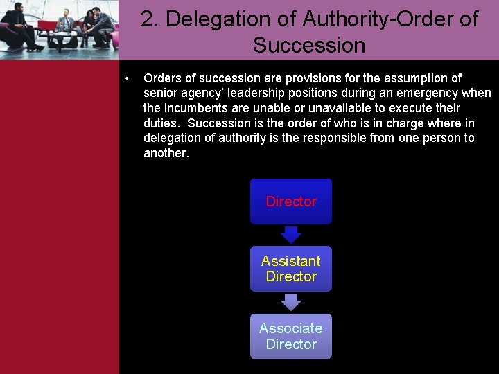 2. Delegation of Authority-Order of Succession • Orders of succession are provisions for the