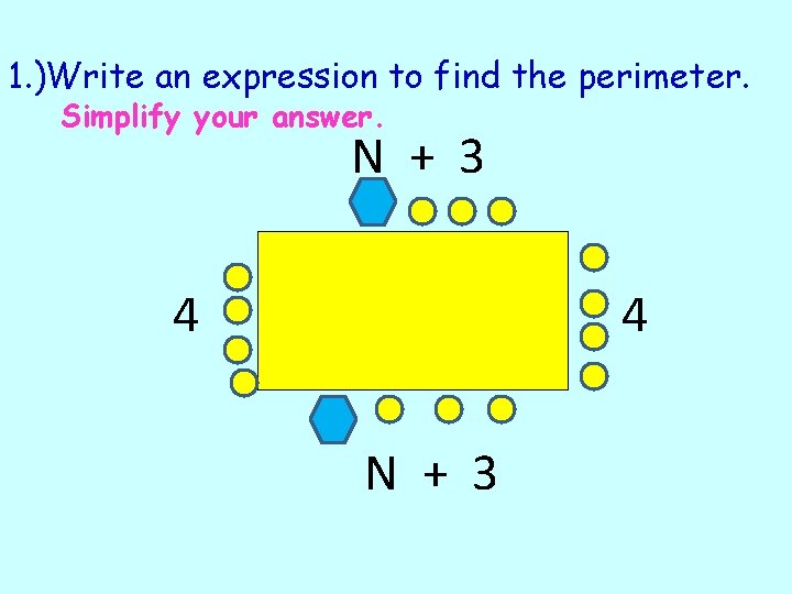 1. )Write an expression to find the perimeter. Simplify your answer. N + 3