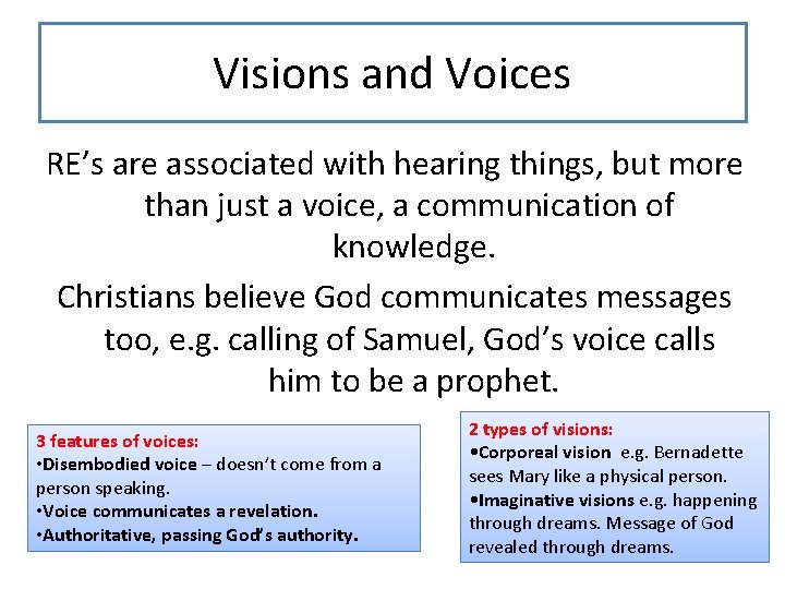 Visions and Voices RE’s are associated with hearing things, but more than just a