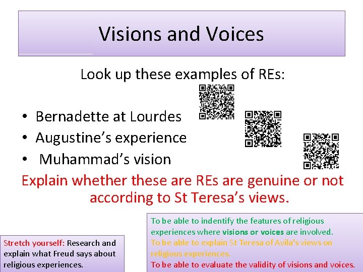 Visions and Voices Look up these examples of REs: • Bernadette at Lourdes •