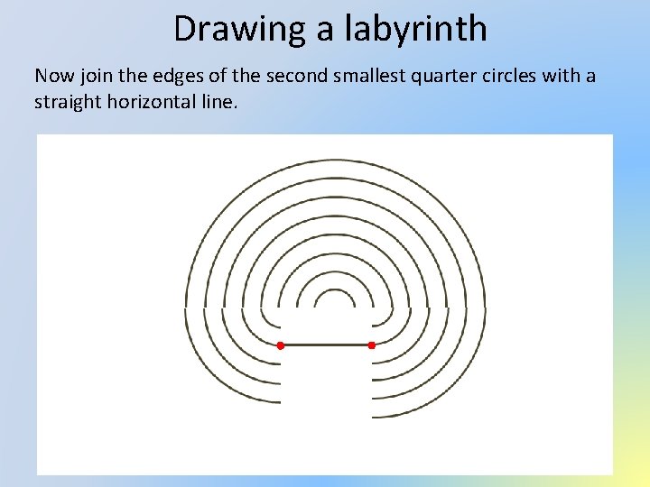 Drawing a labyrinth Now join the edges of the second smallest quarter circles with