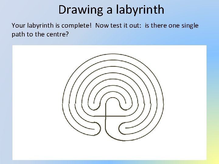 Drawing a labyrinth Your labyrinth is complete! Now test it out: is there one