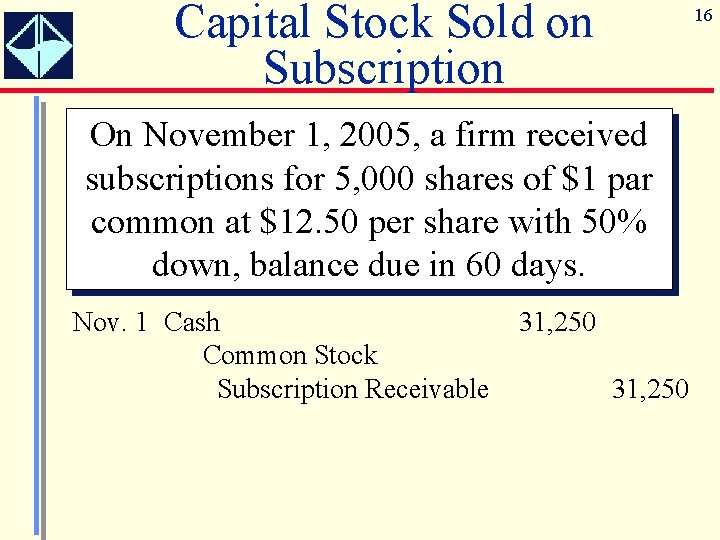 Capital Stock Sold on Subscription 16 On November 1, 2005, a firm received subscriptions