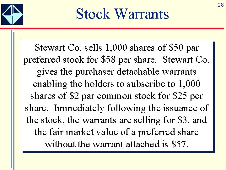 Stock Warrants Stewart Co. sells 1, 000 shares of $50 par preferred stock for