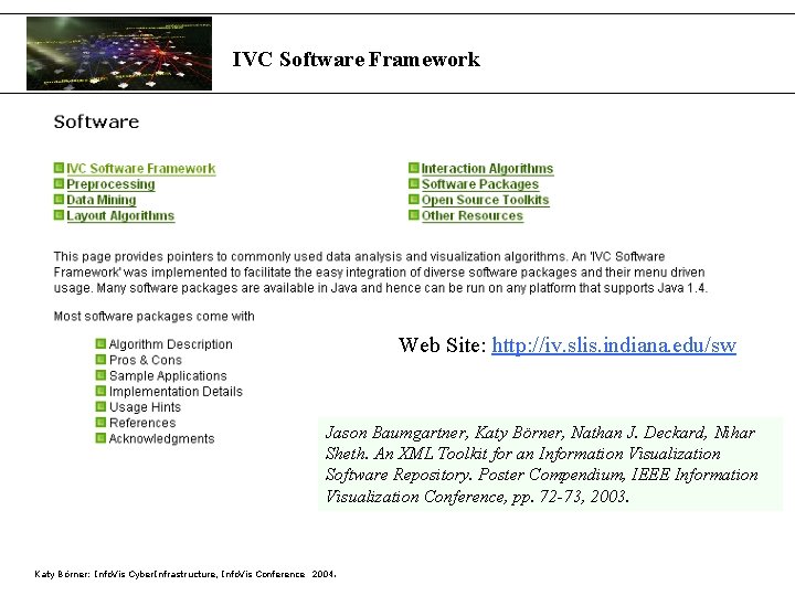 IVC Software Framework Web Site: http: //iv. slis. indiana. edu/sw Jason Baumgartner, Katy Börner,