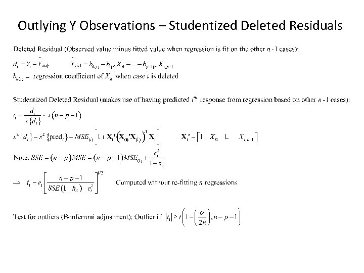 Outlying Y Observations – Studentized Deleted Residuals 