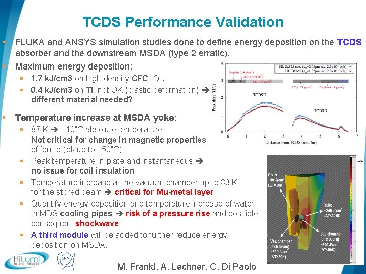 TCDS Performance Validation § § FLUKA and ANSYS simulation studies done to define energy