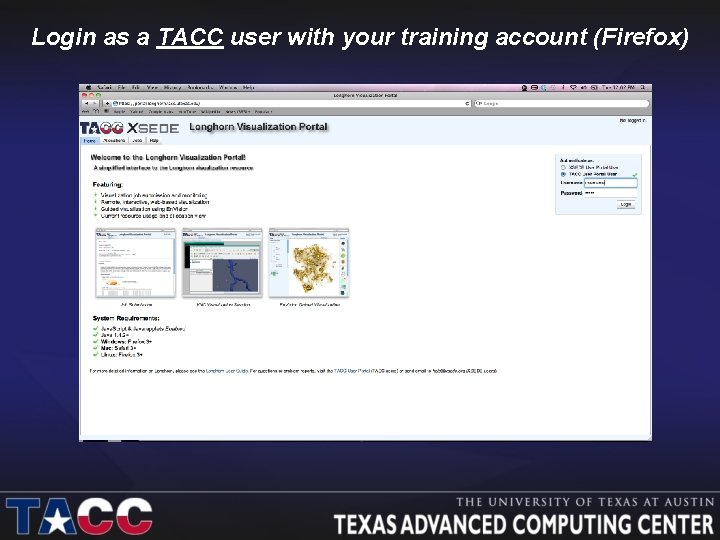 Login as a TACC user with your training account (Firefox) 