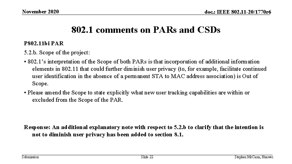 November 2020 doc. : IEEE 802. 11 -20/1770 r 6 802. 1 comments on