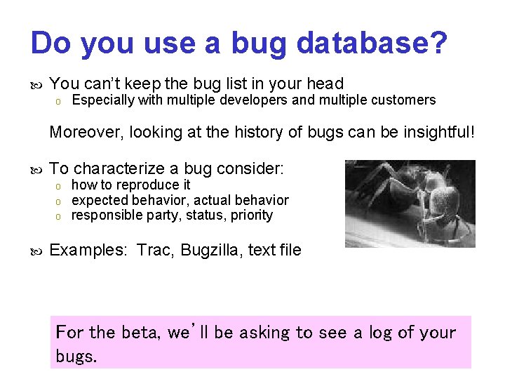 Do you use a bug database? You can’t keep the bug list in your