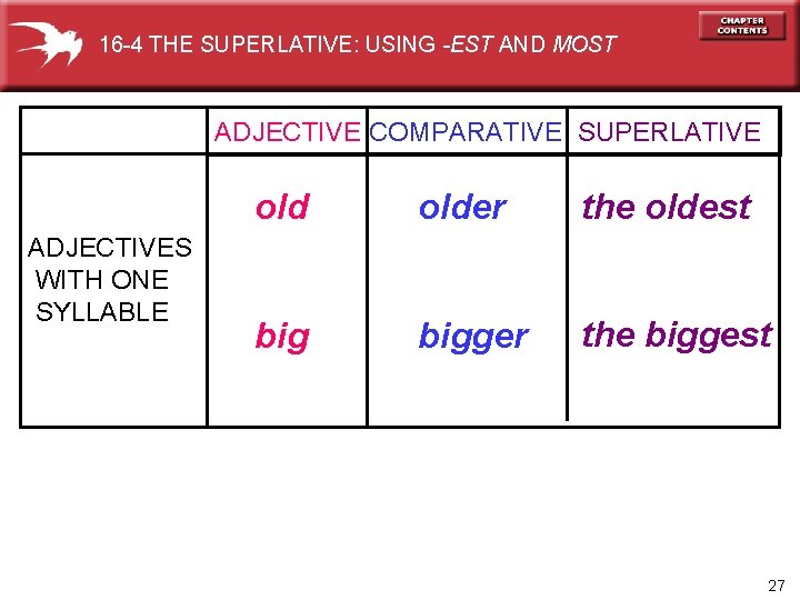 16 -4 THE SUPERLATIVE: USING -EST AND MOST ADJECTIVE COMPARATIVE SUPERLATIVE ADJECTIVES WITH ONE