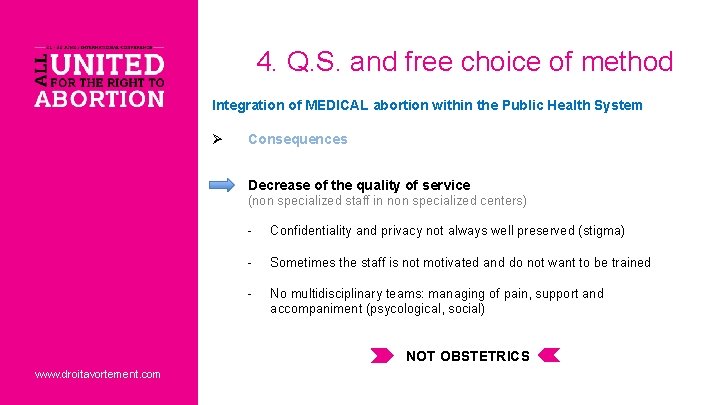 4. Q. S. and free choice of method Integration of MEDICAL abortion within the