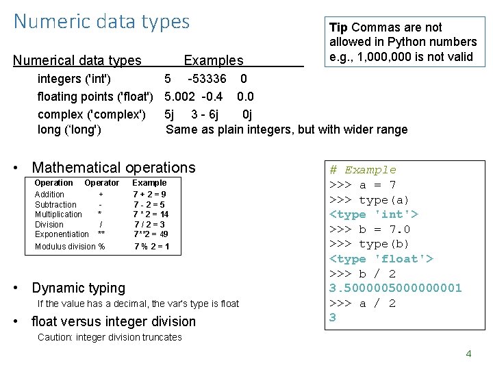 Numeric data types Numerical data types Examples . Tip Commas are not allowed in Numeric data types Numerical data types Examples . Tip Commas are not allowed in