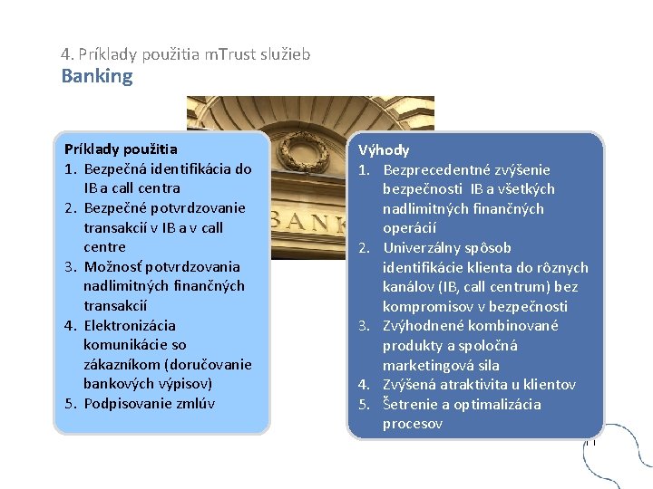 4. Príklady použitia m. Trust služieb Banking Príklady použitia 1. Bezpečná identifikácia do IB