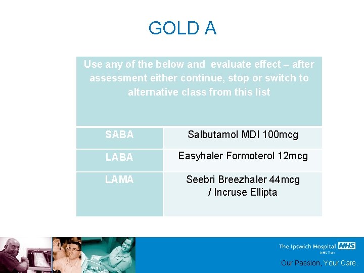 GOLD A Use any of the below and evaluate effect – after assessment either