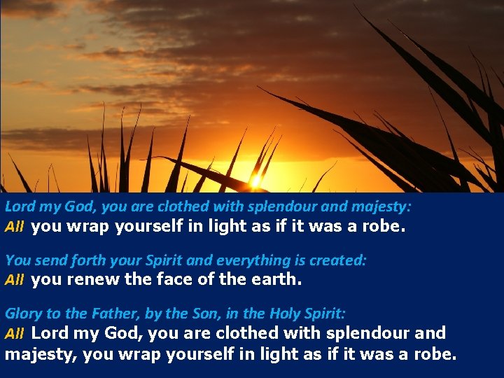 Lord my God, you are clothed with splendour and majesty: All you wrap yourself