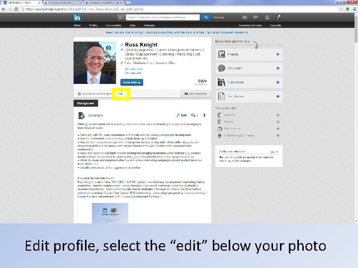 Edit profile, select the “edit” below your photo 