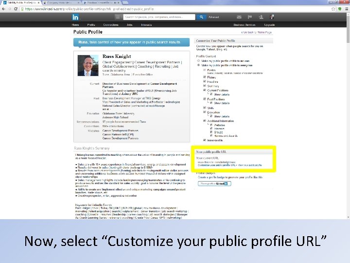 Now, select “Customize your public profile URL” 