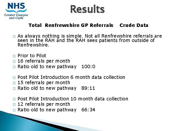 Results Total Renfrewshire GP Referrals � � � � � Crude Data As always Results Total Renfrewshire GP Referrals � � � � � Crude Data As always