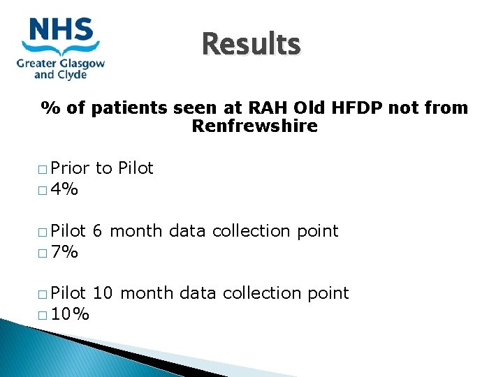 Results % of patients seen at RAH Old HFDP not from Renfrewshire � Prior Results % of patients seen at RAH Old HFDP not from Renfrewshire � Prior