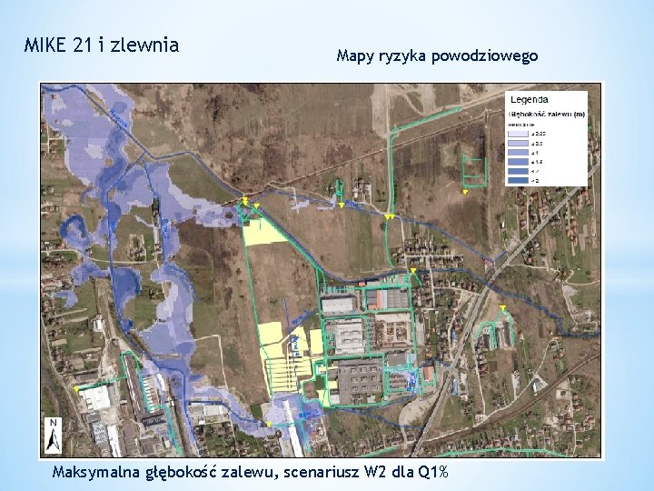 MIKE 21 i zlewnia Mapy ryzyka powodziowego Maksymalna głębokość zalewu, scenariusz W 2 dla