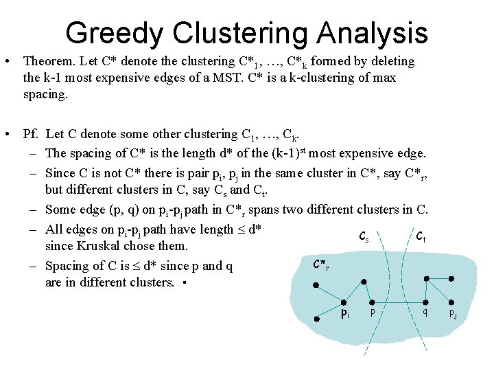 Greedy Clustering Analysis • Theorem. Let C* denote the clustering C*1, …, C*k formed