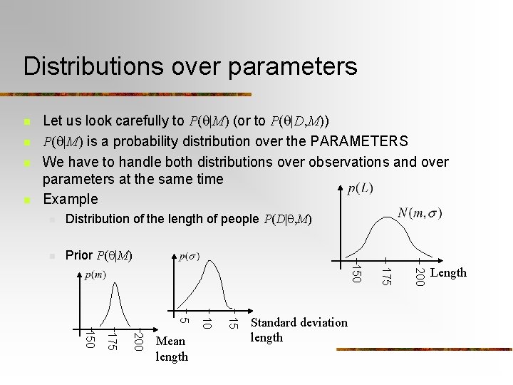 Distributions over parameters n n Let us look carefully to P(q|M) (or to P(q|D,